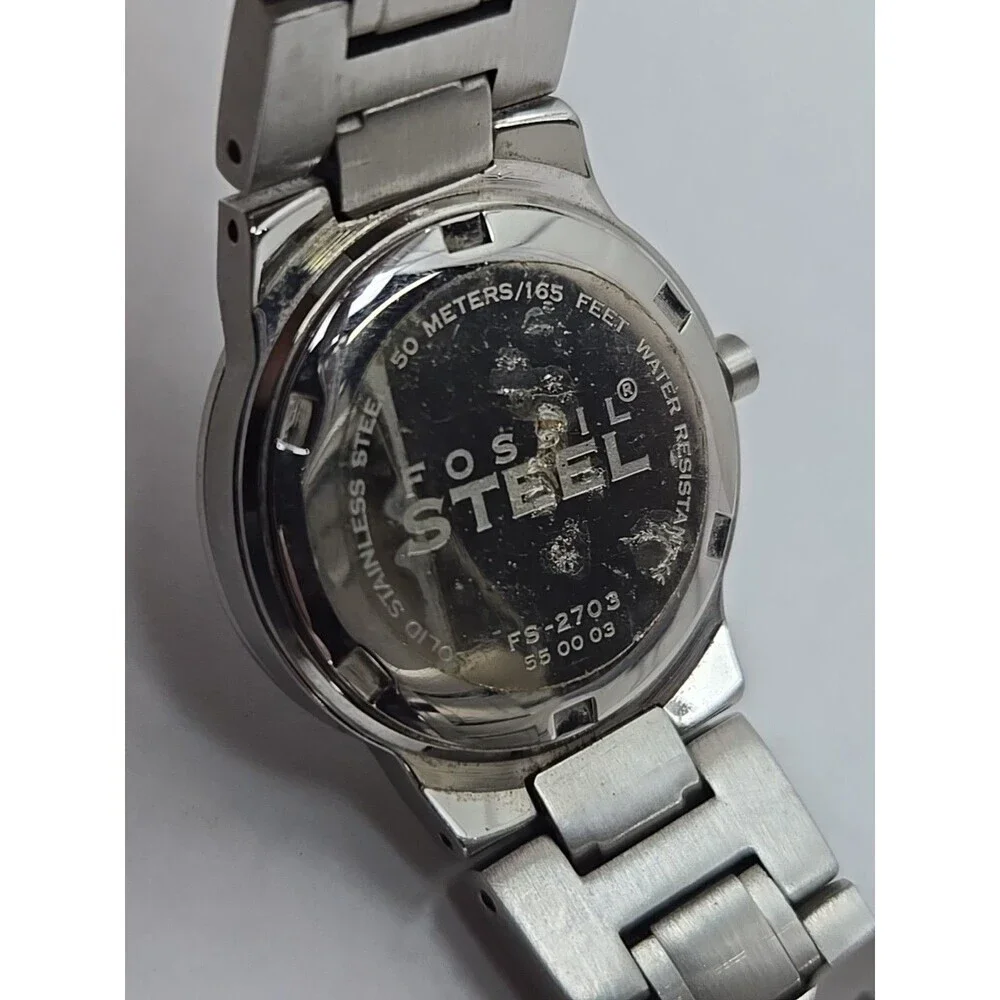 Fossil Steel FS2703 Womens Blue Dial Stainless Quartz Watch New Battery 50M WR